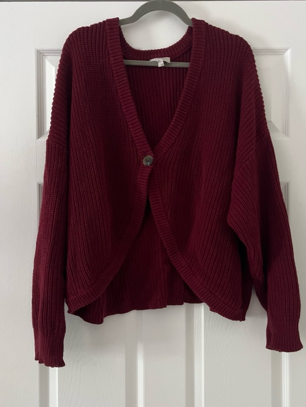 LOFT Burgundy Cozy Button Front Cardigan